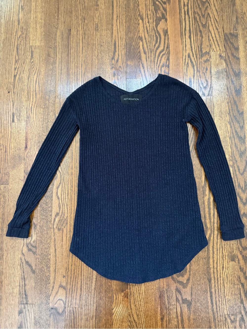 Reformation Navy Ribbed Long-Sleeve Sweater